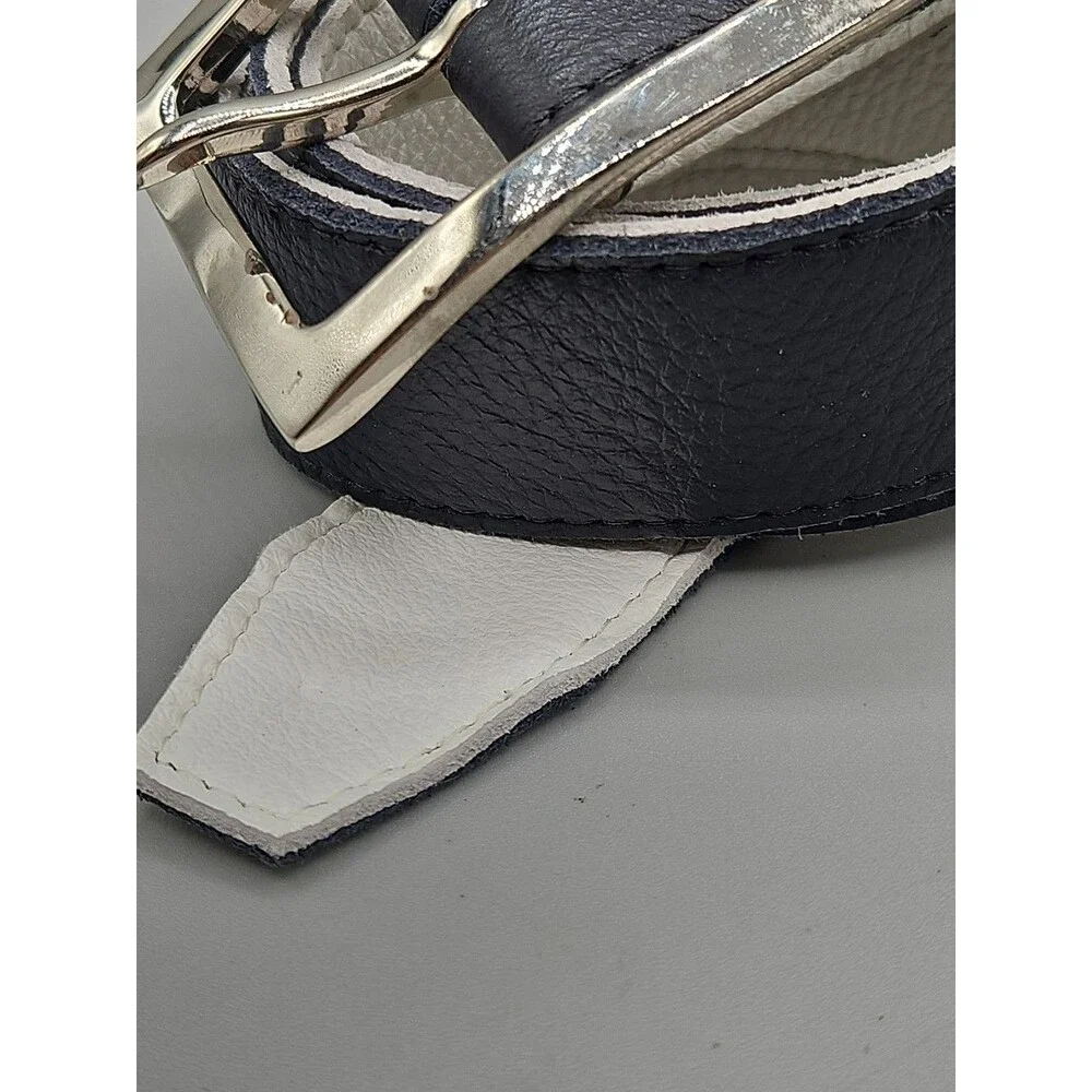Crescent Reversible Black White Soft Leather Belt Size 35 Hand Made In USA 1.5